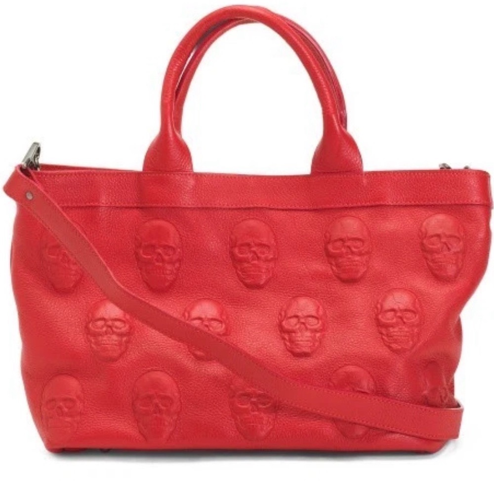Red Skull Embossed Tote Bag